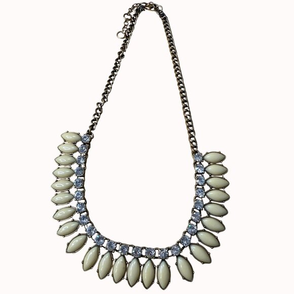 J. Crew Gold Statement Necklace With Cream Enamel & Clear Crystal Accents 15-18" - Picture 2 of 8